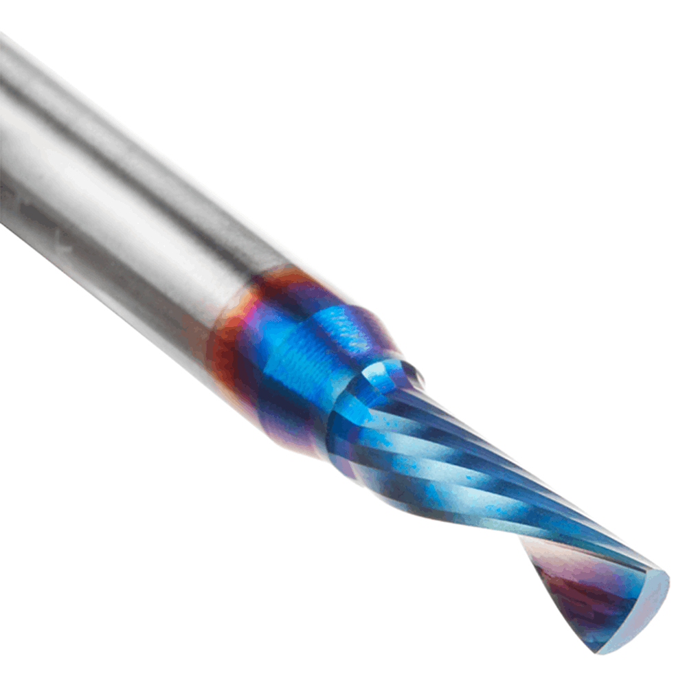 3/16" Dia x 5/8" Solid Carbide CNC Spektra Extreme Tool Life Coated Spiral 'O' Flute, Plastic Cutting, 1/4" Shank, Down-Cut Router Bit Alt 4 - Image