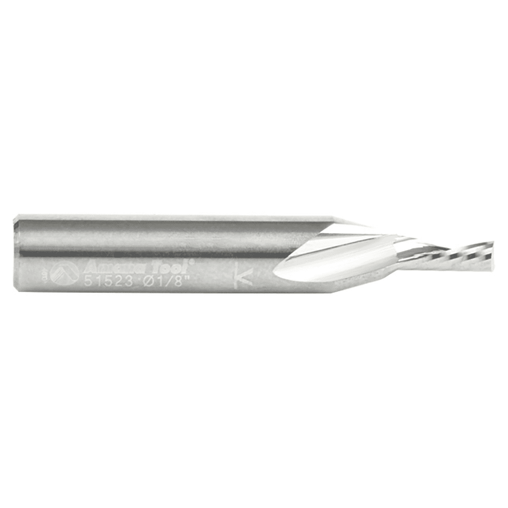 1/8" x 1-1/2" Down-Cut 'O' Plastic Cutting CNC Spiral Router Bit, 1-Flute, 1/4" Shank - Alt Image 1