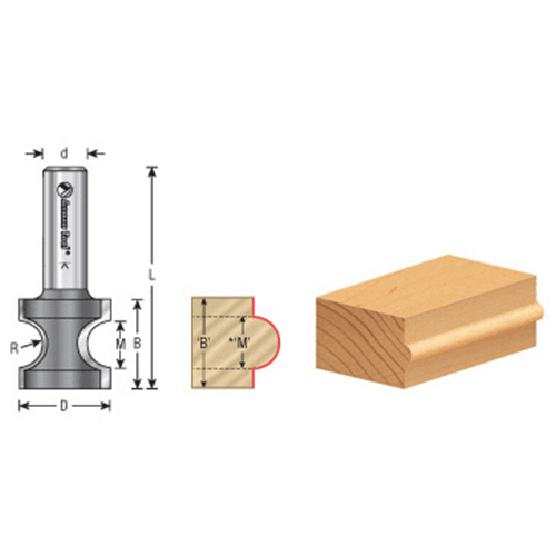 1-1/32" x 17/64" Radius Bull Nose Router Bit, 2-Flute, 1/2" Shank - Alt Image 3