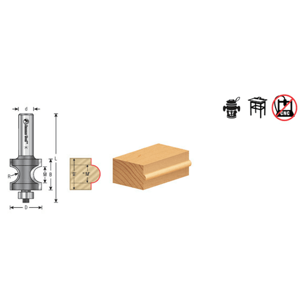 3/4" Dia x 3/4" Carbide Tipped Bull Nose Bit, 2-Flute, 1/4" Shank Alt 3 - Image