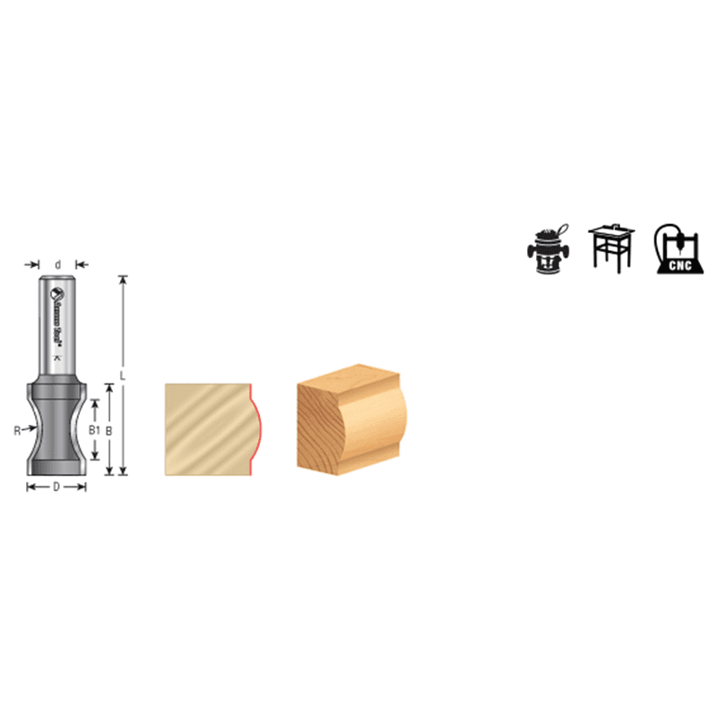 13/16" Dia x 1-1/4" Carbide Tipped Convex Edging 23/32" Radius, 1/2" Shank Alt 1 - Image