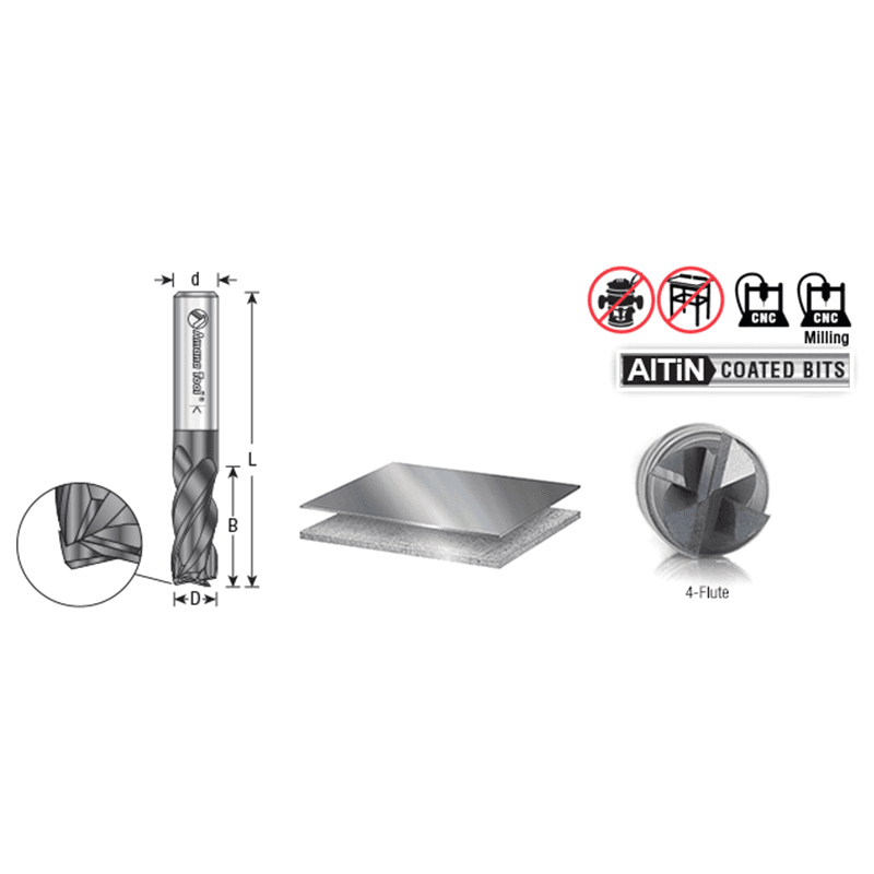 1/2" Dia x 1" CNC Variable Helix Spiral Router Bit, Square Bottom, 1/2" Shank Solid Carbide AlTiN Coated End Mill Alt 1 - Image