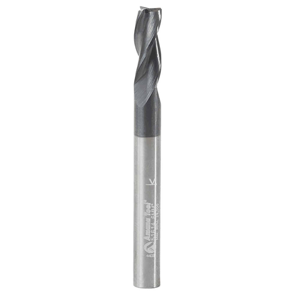 6mm Dia x 16mm CNC Metric Solid Carbide Spiral for Steel & Stainless Steel with AlTiN Coating 3-Flute, 6mm Shank, 60mm Long Up-Cut Router Bit, /45º Corner Chamfer End Mill Main - Image