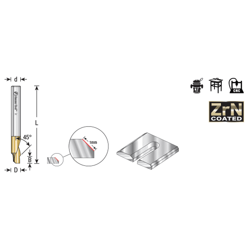 3/16" Dia x 3/32" Solid Carbide Aluminum Cutting Chamfer Edge Router Bit, 1/4" Shank ZrN Coated Up-Cut End Mill Alt 1 - Image