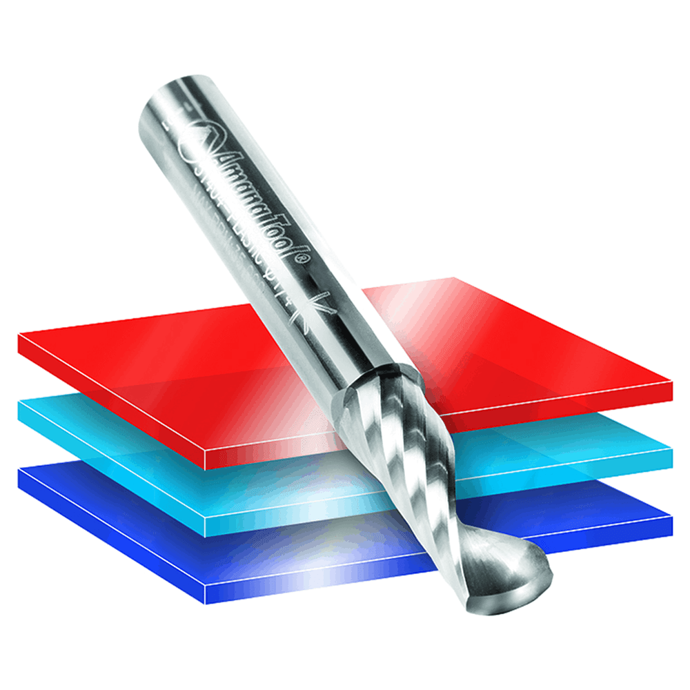 3/8" Dia x 1-3/8" Solid Carbide CNC Spiral 'O' Single Flute, Aluminum Cutting, 3/8" Shank, 3-1/2" Long Up-Cut Router Bit Alt 3 - Image