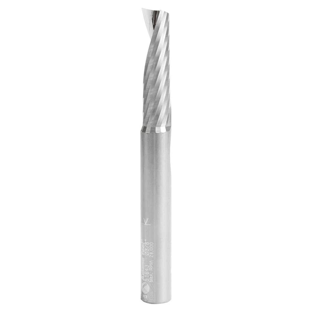 3/8" Dia x 1-3/8" Solid Carbide CNC Spiral 'O' Single Flute, Aluminum Cutting, 3/8" Shank, 3-1/2" Long Up-Cut Router Bit Main - Image