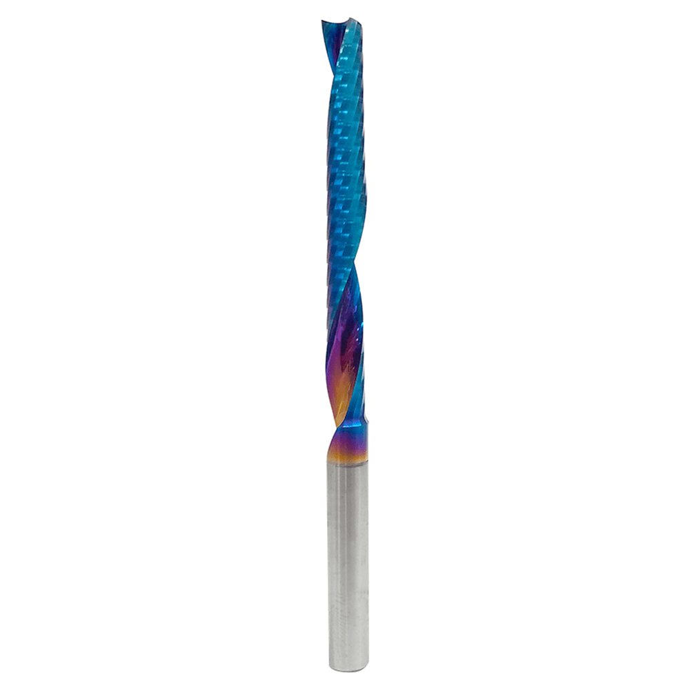 1/4" Dia x 2-1/4" Solid Carbide CNC Spektra Extreme Tool Life Coated Spiral 'O' Single Flute, Plastic Cutting, 1/4" Shank, Up-Cut Router Bit Alt 1 - Image