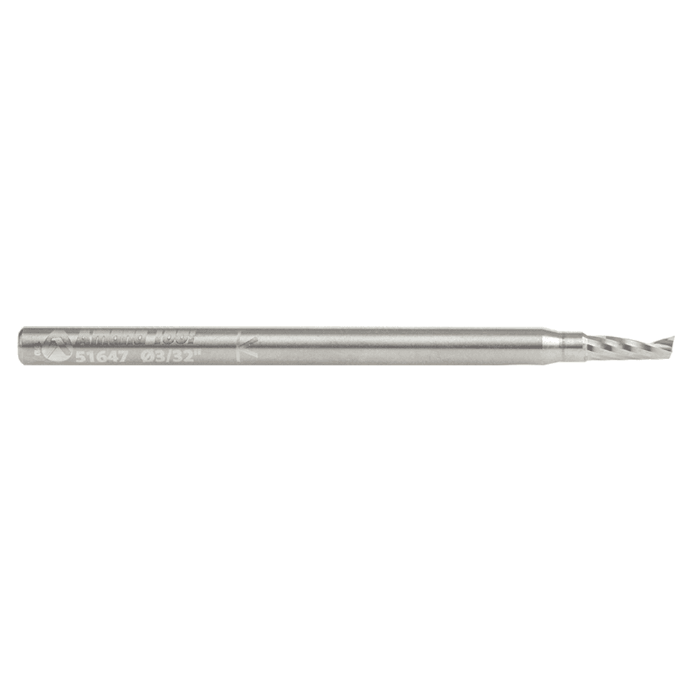 3/32" Dia x 1/4" Solid Carbide CNC Spiral 'O' Single Flute, Plastic Cutting, 1/8" Shank, Up-Cut Design Router Bit Alt 2 - Image