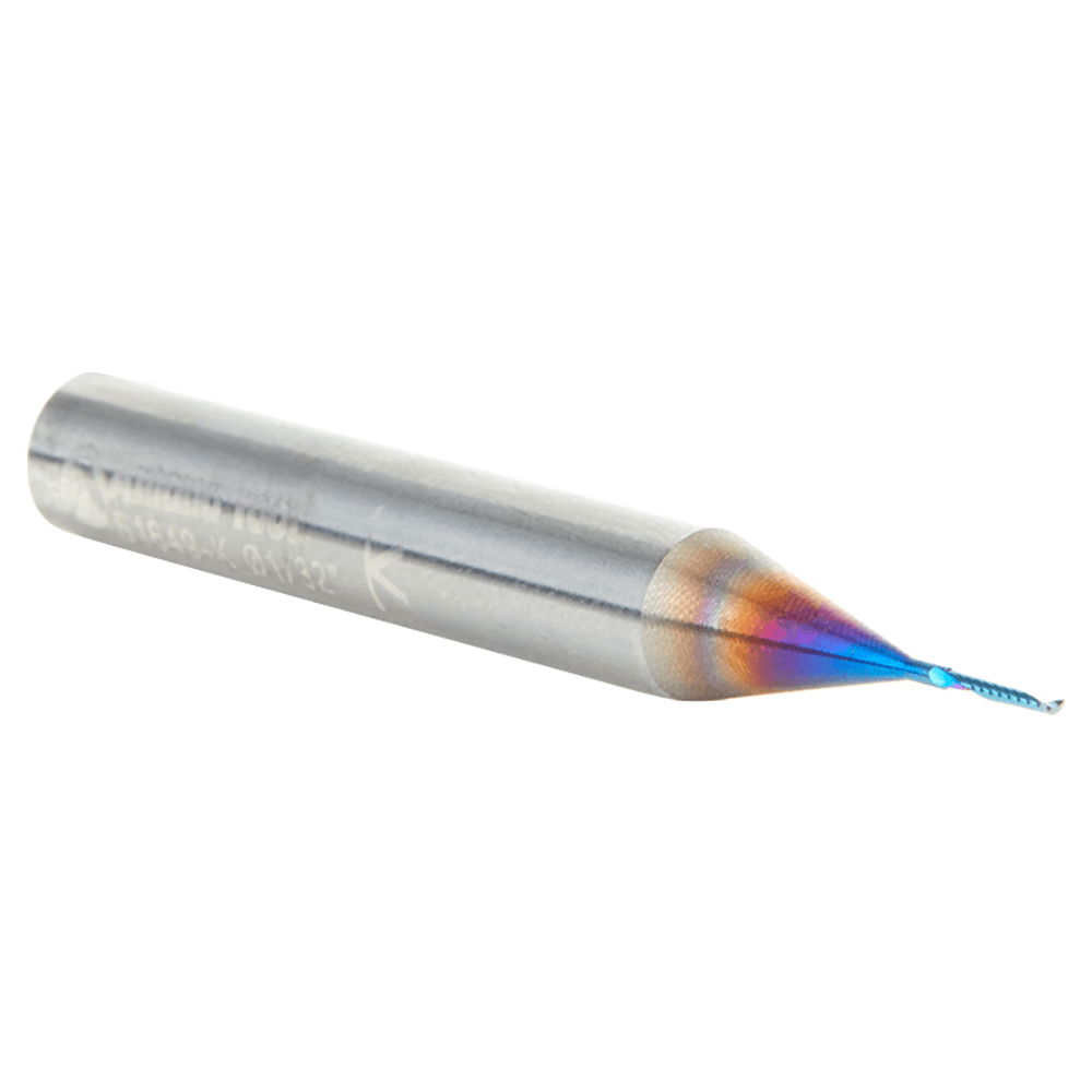 1/32" Dia x 3/16" Solid Carbide CNC Spektra Extreme Tool Life Coated Spiral 'O' Single Flute, Plastic Cutting, 1/4" Shank, 2" Long Up-Cut Router Bit Alt 3 - Image