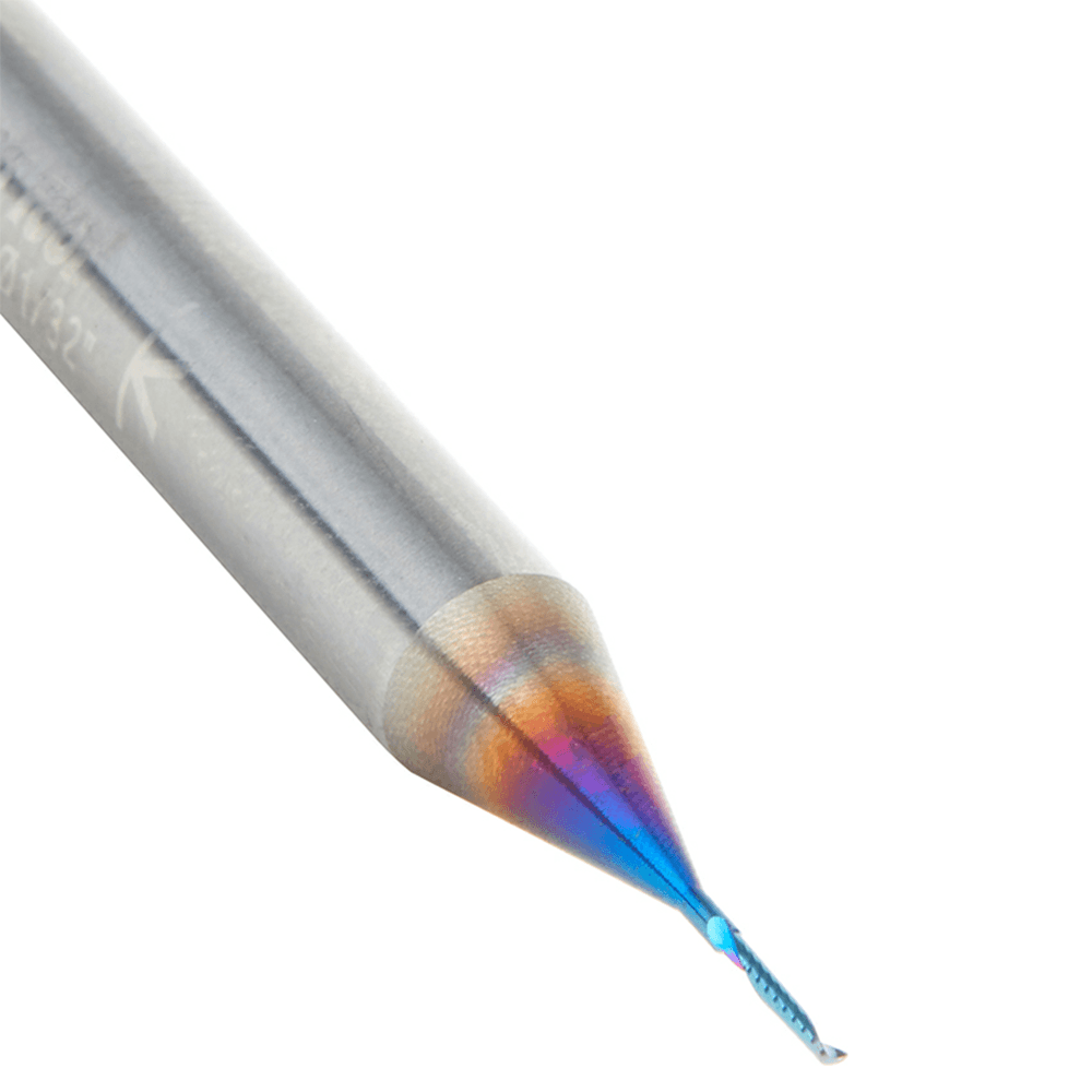 1/32" Dia x 3/16" Solid Carbide CNC Spektra Extreme Tool Life Coated Spiral 'O' Single Flute, Plastic Cutting, 1/4" Shank, 2" Long Up-Cut Router Bit Alt 4 - Image