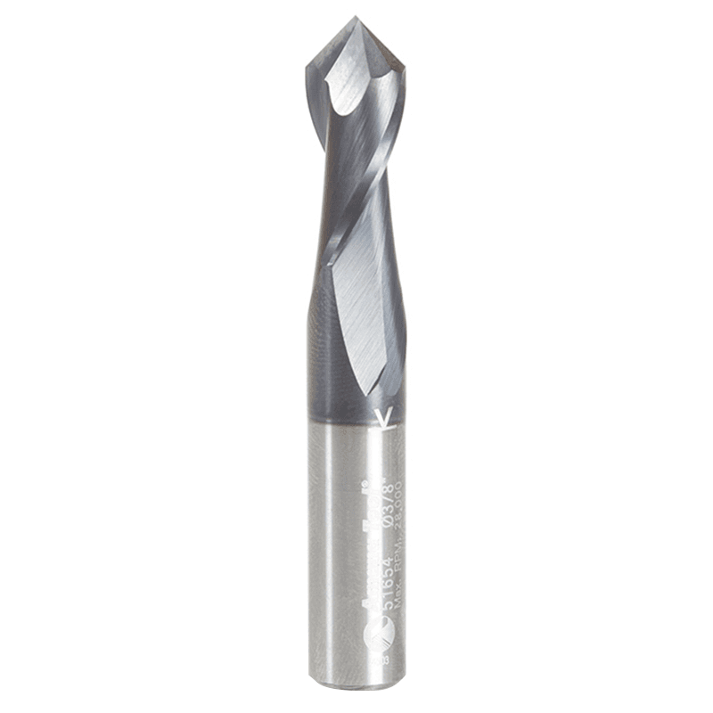 3/8" x 2-1/2" High Performance CNC 'V' Up-Cut Spiral Drill Router Bit/End Mill, 2-Flute, 3/8" Shank - Alt Image 1