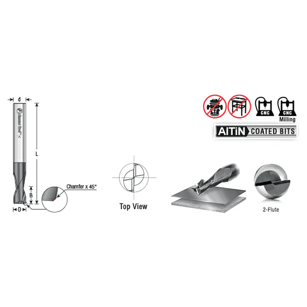 1/8" Dia x 3/8" CNC Solid Carbide Up-Cut Spiral Router Bit for Steel/Stainless Steel with AlTiN Coating 2-Flute, 1/8" Shank Alt 4 - Image