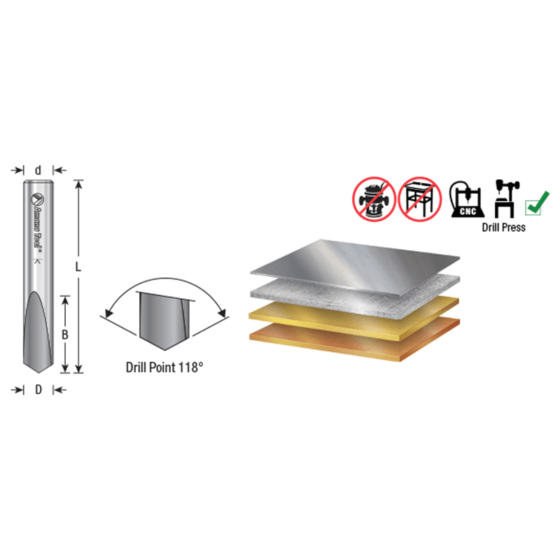 1/8" Dia x 7/16" CNC Solid Carbide 118° Point Spade Drill Router Bit, 1/8" Shank Alt 1 - Image