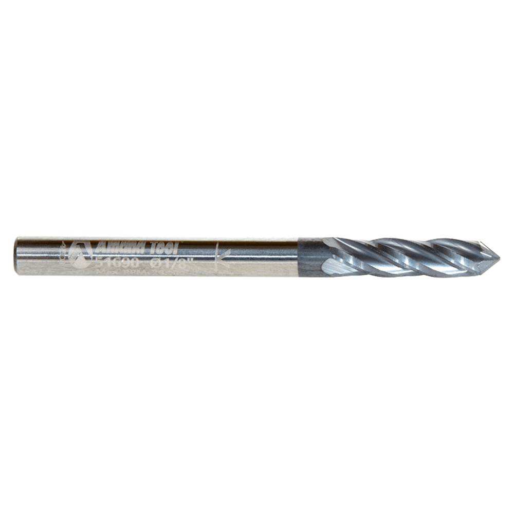 1/8" Dia x 1/16" High Performance CNC Solid Carbide 'V' Spiral Drills with AlTiN Coating 4-Flute, 1/8 Shank, 1-1/2" Long Up-Cut Router Bit, /End Mill Alt 2 - Image