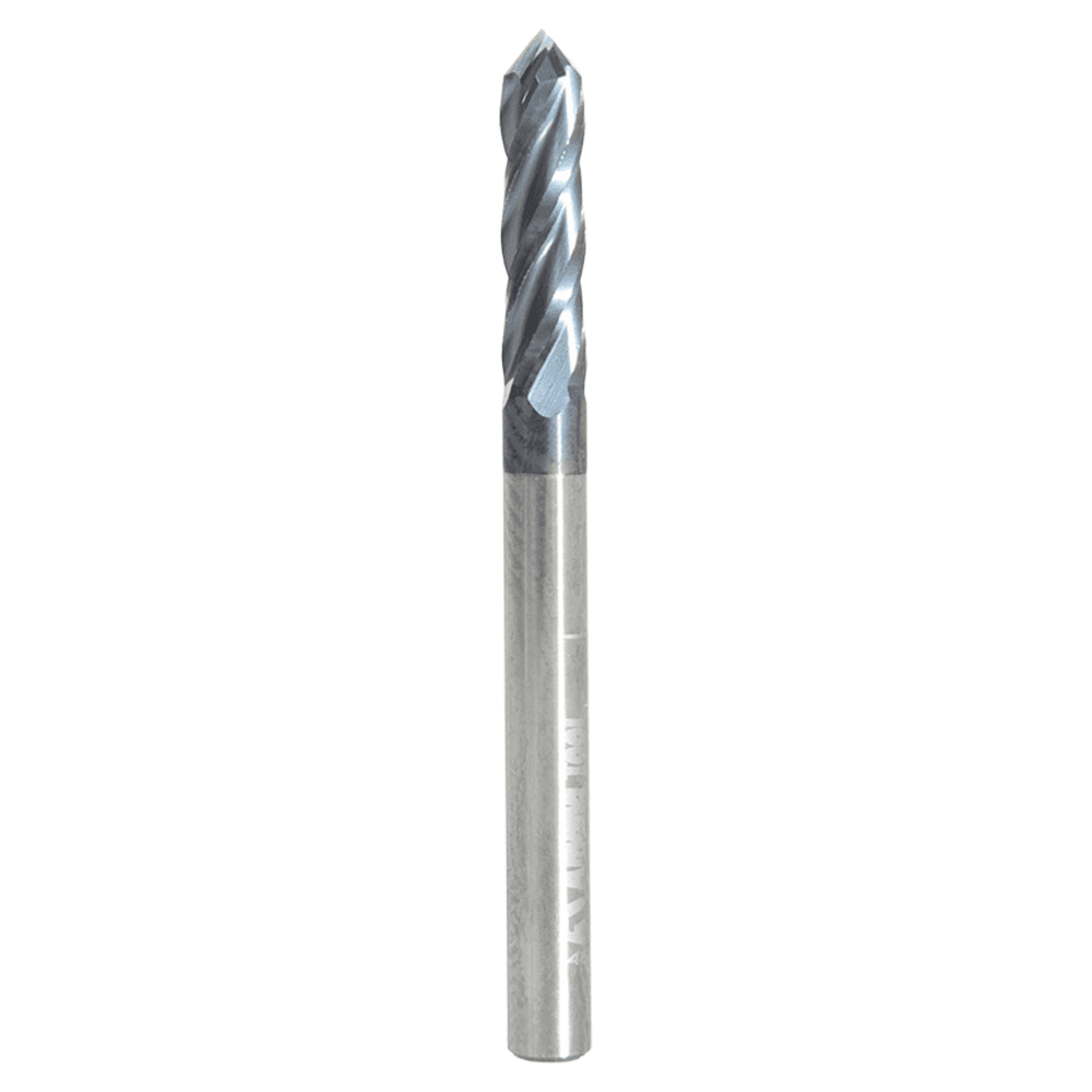 1/8" Dia x 1/16" High Performance CNC Solid Carbide 'V' Spiral Drills with AlTiN Coating 4-Flute, 1/8 Shank, 1-1/2" Long Up-Cut Router Bit, /End Mill Main - Image
