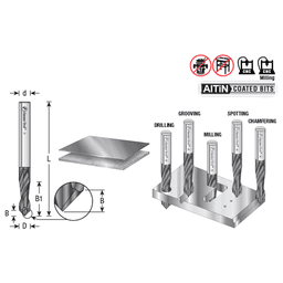 1/4" Dia x 1/8 High Performance CNC Solid Carbide 'V' Spiral Drills with AlTiN Coating 4-Flute, 1/4" Shank, 2-1/2" Long Up-Cut Router Bit, /End Mill Alt 1 - Image