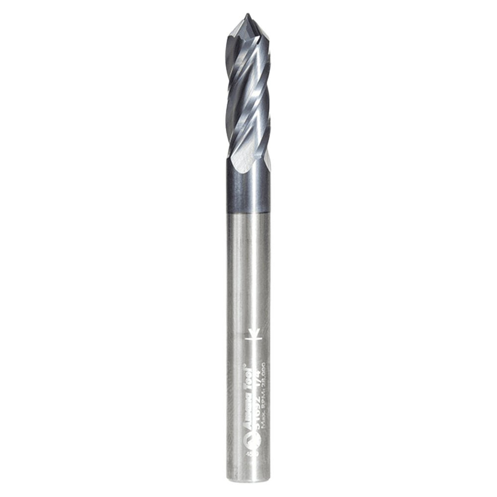 1/4" Dia x 1/8 High Performance CNC Solid Carbide 'V' Spiral Drills with AlTiN Coating 4-Flute, 1/4" Shank, 2-1/2" Long Up-Cut Router Bit, /End Mill Main - Image