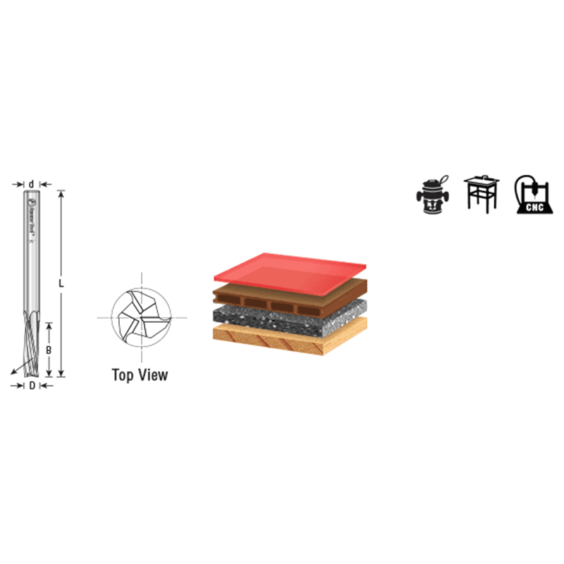1/4" Dia x 3/8" Solid Carbide Spiral Finisher, 1/4" Shank Down-Cut Router Bit Alt 1 - Image