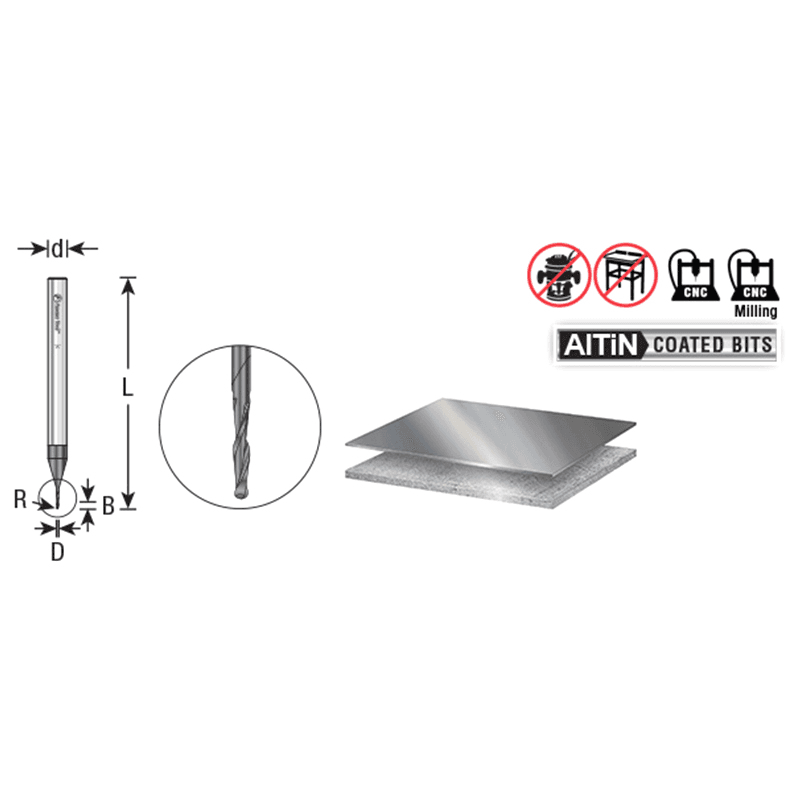 0.030" AlTiN Coated CNC Steel Ball End Mini Mill Bit, 4-Flute Alt 1 - Image