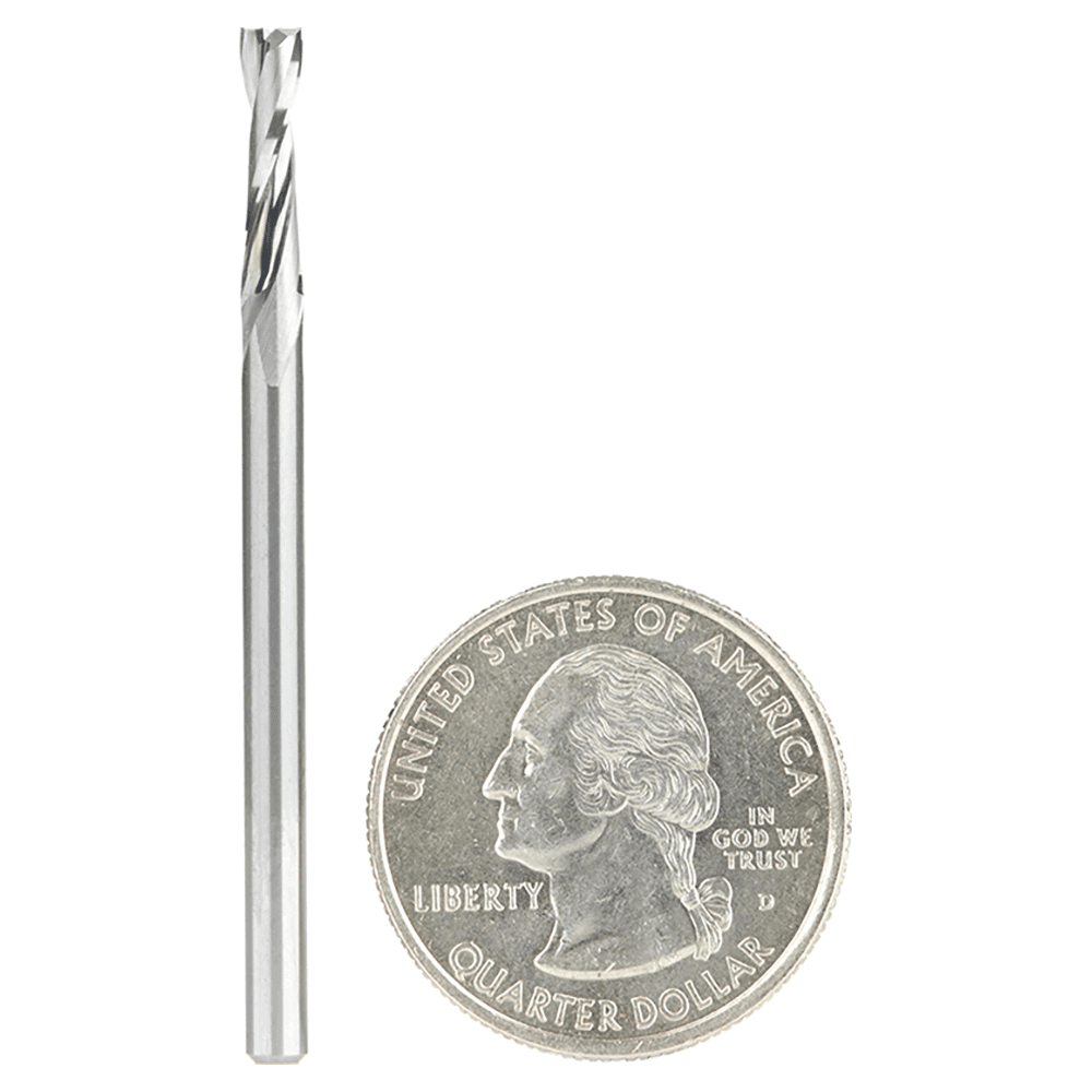 1/8" Dia x 1/2" Solid Carbide CNC Spiral Double 'O' Flute, Plastic Cutting, 1/8" Shank, 2" Long Up-Cut Router Bit Alt 1 - Image