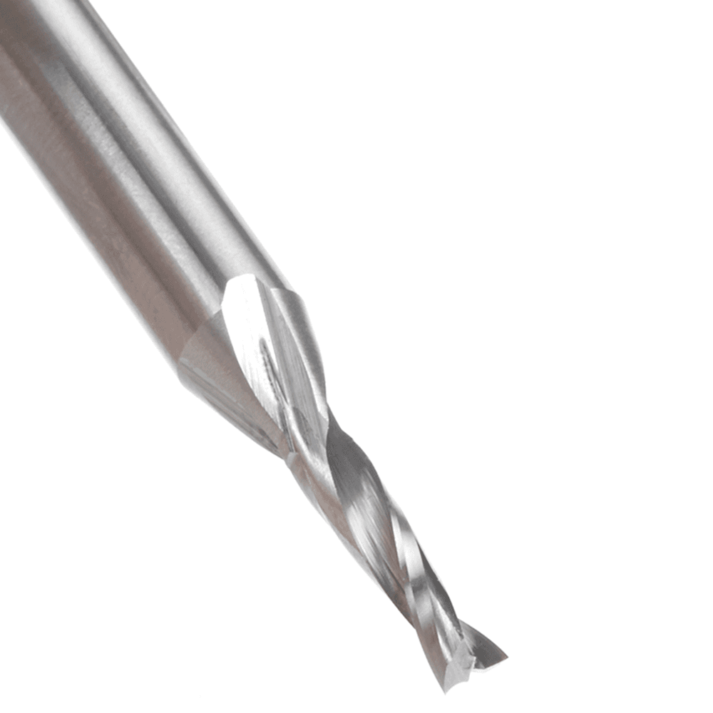1/8" Dia x 1/2" Solid Carbide CNC Spiral Double 'O' Flute, Plastic Cutting, 1/4" Shank, 2" Long Up-Cut Router Bit Alt 4 - Image