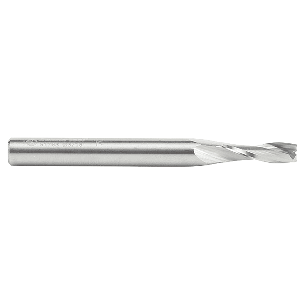 3/16" Dia x 5/8" Solid Carbide CNC Spiral Double 'O' Flute, Plastic Cutting, 1/4" Shank, 2-1/2" Long Up-Cut Router Bit Alt 2 - Image