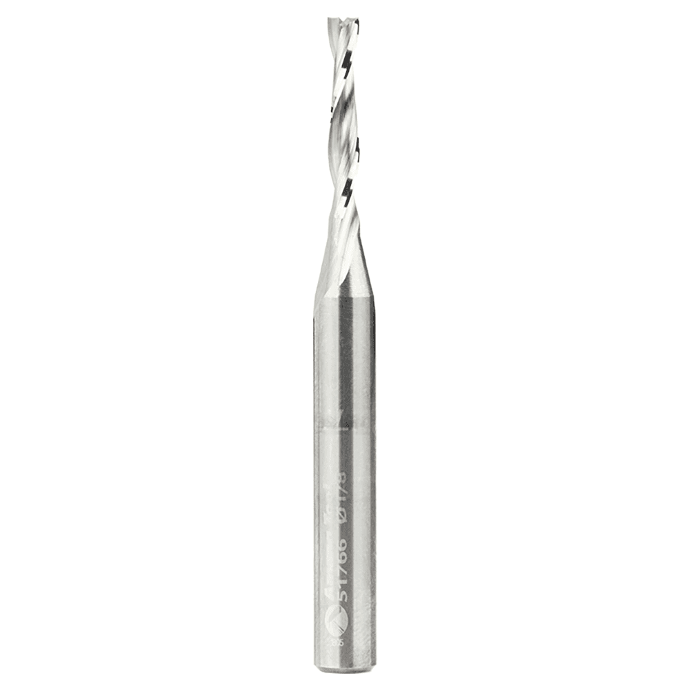 1/8" Dia x 3/4" Solid Carbide CNC Spiral Double 'O' Flute, Plastic Cutting, 1/4" Shank, 2-1/2" Long Up-Cut Router Bit Alt 1 - Image