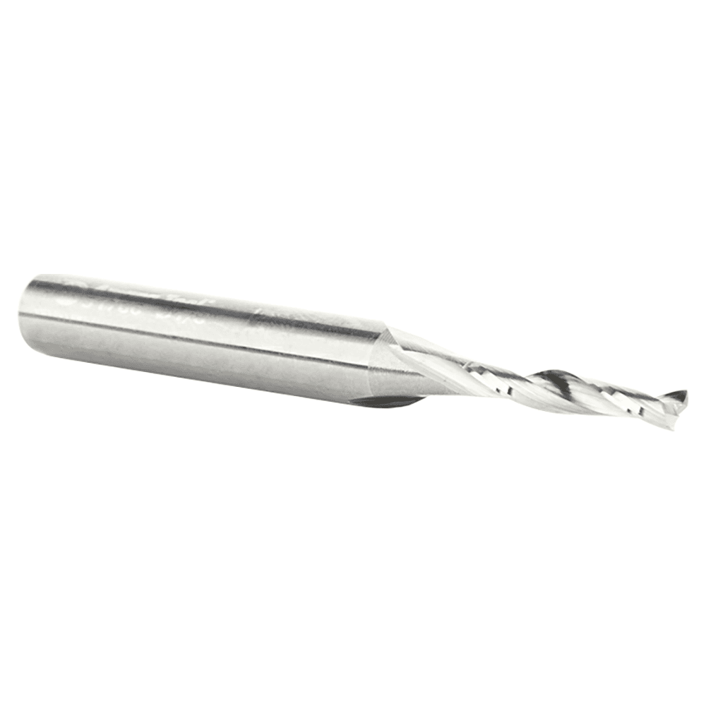 1/8" Dia x 3/4" Solid Carbide CNC Spiral Double 'O' Flute, Plastic Cutting, 1/4" Shank, 2-1/2" Long Up-Cut Router Bit Alt 3 - Image