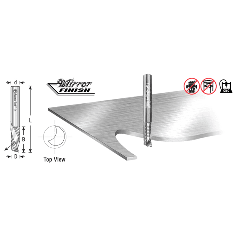 1/16" x 1-1/2" x 1/4" Down-Cut 'O' Aluminum Cutting CNC Spiral Router Bit, 1-Flute, 1/8" shank Alt 1 - Image