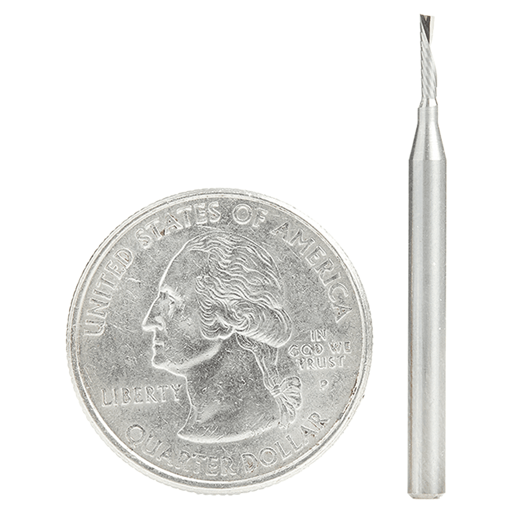 1/16" x 1-1/2" x 1/4" Down-Cut 'O' Aluminum Cutting CNC Spiral Router Bit, 1-Flute, 1/8" shank Main - Image