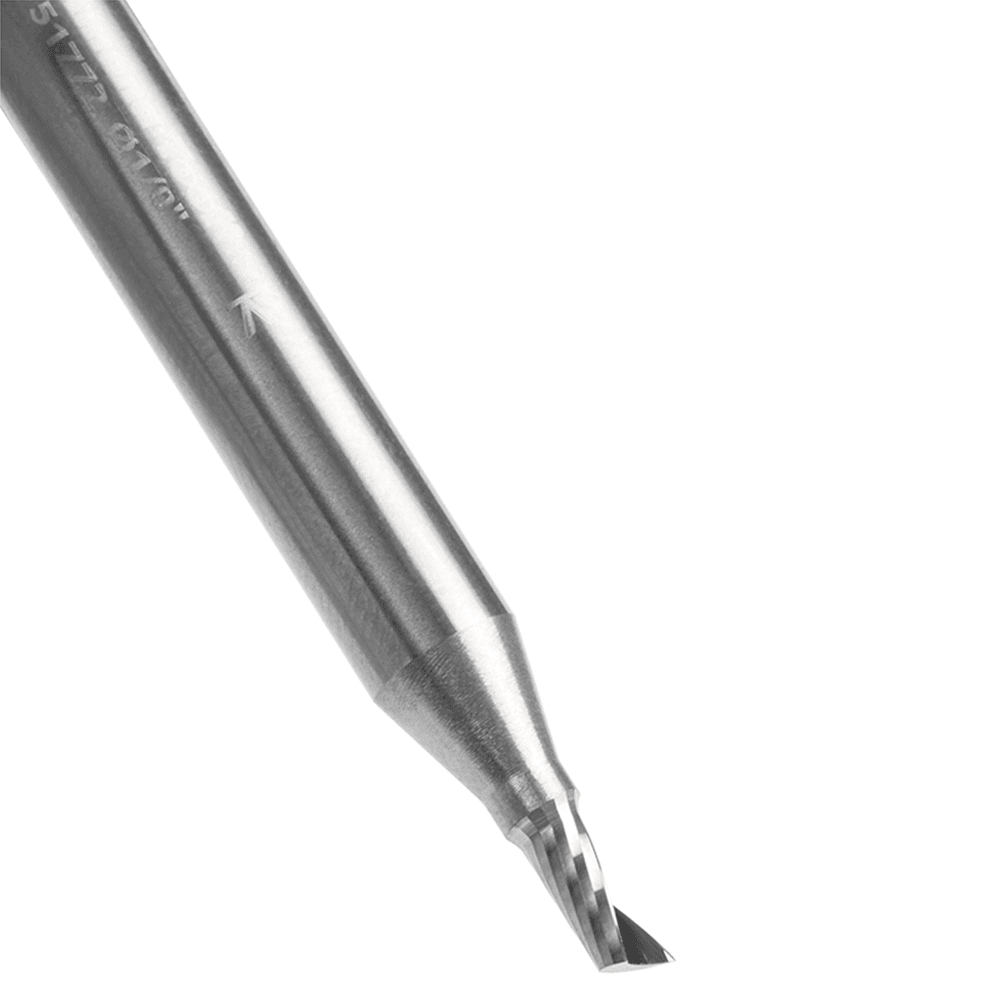 1/8" Dia x 1/4" Solid Carbide CNC Spiral 'O' Single Flute, Aluminum Cutting, 1/4" Shank, Down-Cut Alt 4 - Image