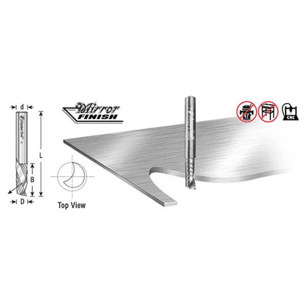 1/4" Dia x 3/8" Solid Carbide CNC Spiral 'O' Single Flute, Aluminum Cutting, 1/4" Shank, Down-Cut Main - Image