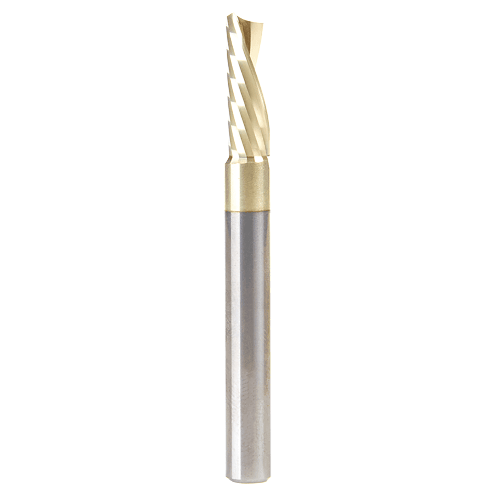 1/4" Dia x 7/8" Solid Carbide CNC Spiral 'O' Single Flute, Aluminum Cutting, 1/4" Shank, Down-Cut ZrN Coated Router Bit Alt 1 - Image