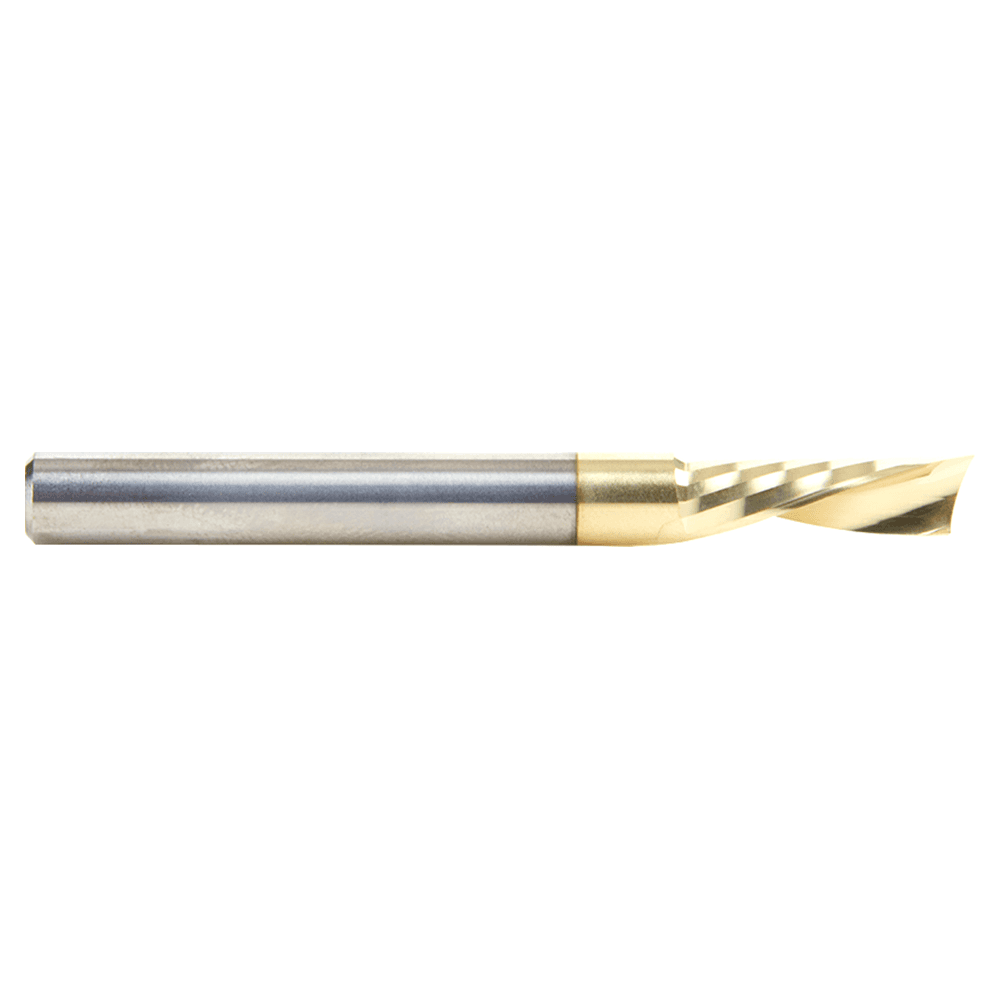1/4" Dia x 7/8" Solid Carbide CNC Spiral 'O' Single Flute, Aluminum Cutting, 1/4" Shank, Down-Cut ZrN Coated Router Bit Alt 2 - Image