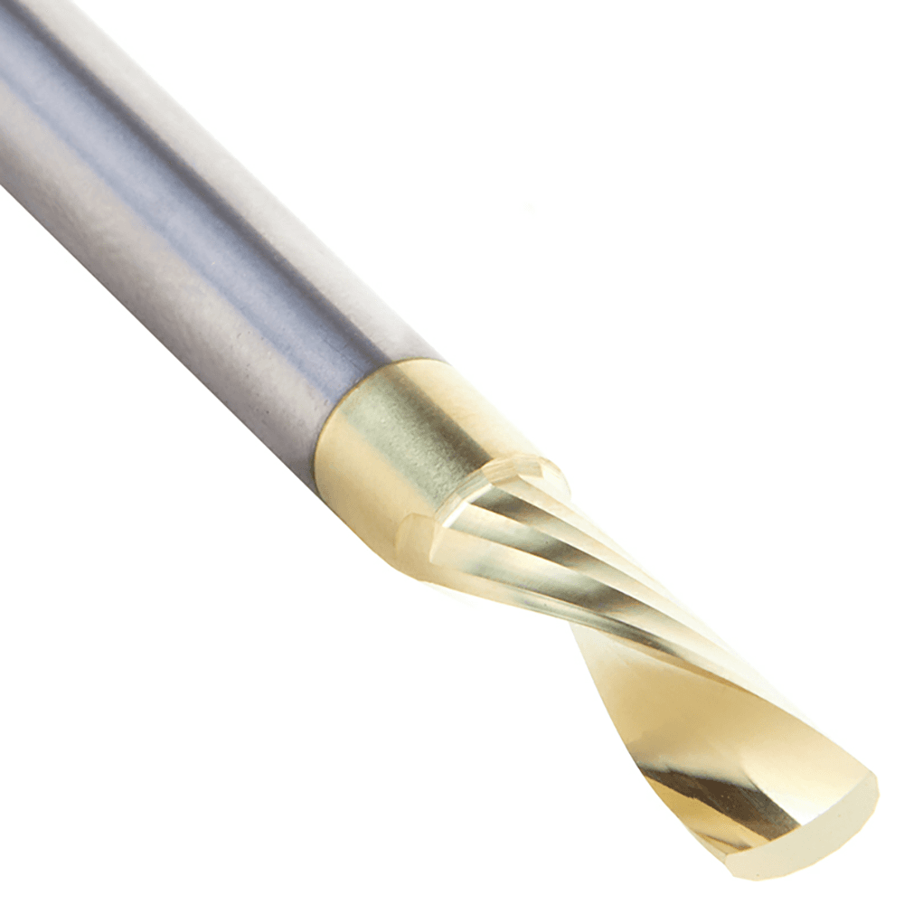 1/4" Dia x 7/8" Solid Carbide CNC Spiral 'O' Single Flute, Aluminum Cutting, 1/4" Shank, Down-Cut ZrN Coated Router Bit Alt 4 - Image