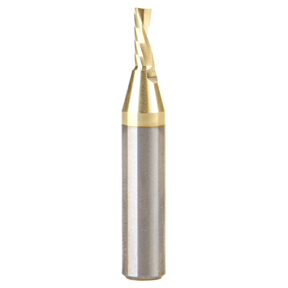 1/8" Dia x 5/16" Solid Carbide CNC Spiral 'O' Single Flute, Aluminum Cutting, 1/4" Shank, Down-Cut ZrN Coated Router Bit Alt 1 - Image