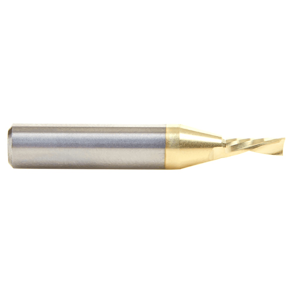 1/8" Dia x 5/16" Solid Carbide CNC Spiral 'O' Single Flute, Aluminum Cutting, 1/4" Shank, Down-Cut ZrN Coated Router Bit Alt 2 - Image