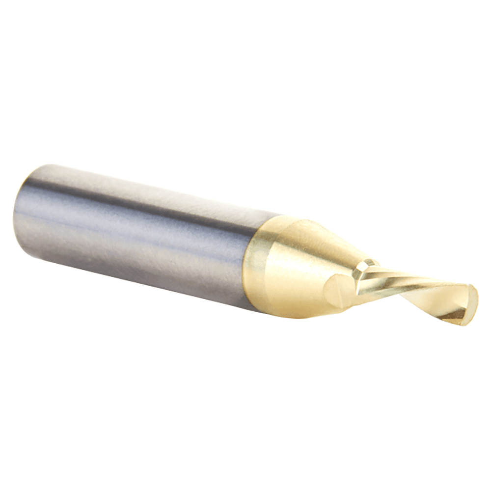 1/8" Dia x 5/16" Solid Carbide CNC Spiral 'O' Single Flute, Aluminum Cutting, 1/4" Shank, Down-Cut ZrN Coated Router Bit Alt 3 - Image