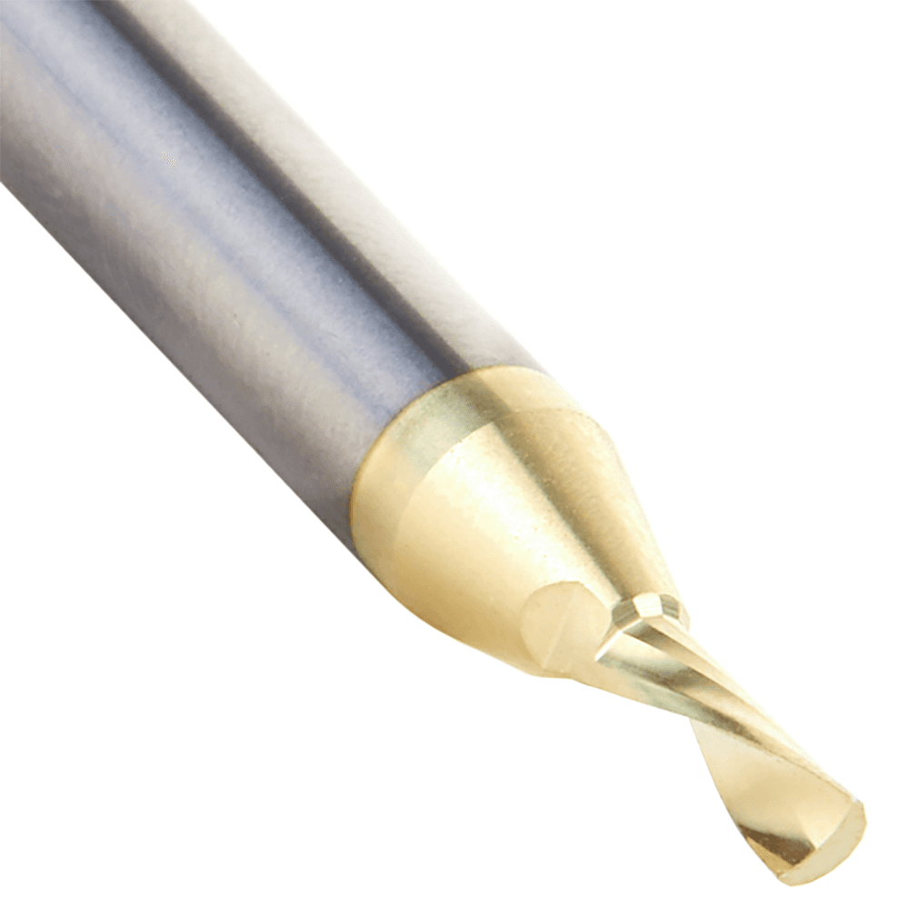 1/8" Dia x 5/16" Solid Carbide CNC Spiral 'O' Single Flute, Aluminum Cutting, 1/4" Shank, Down-Cut ZrN Coated Router Bit Alt 4 - Image