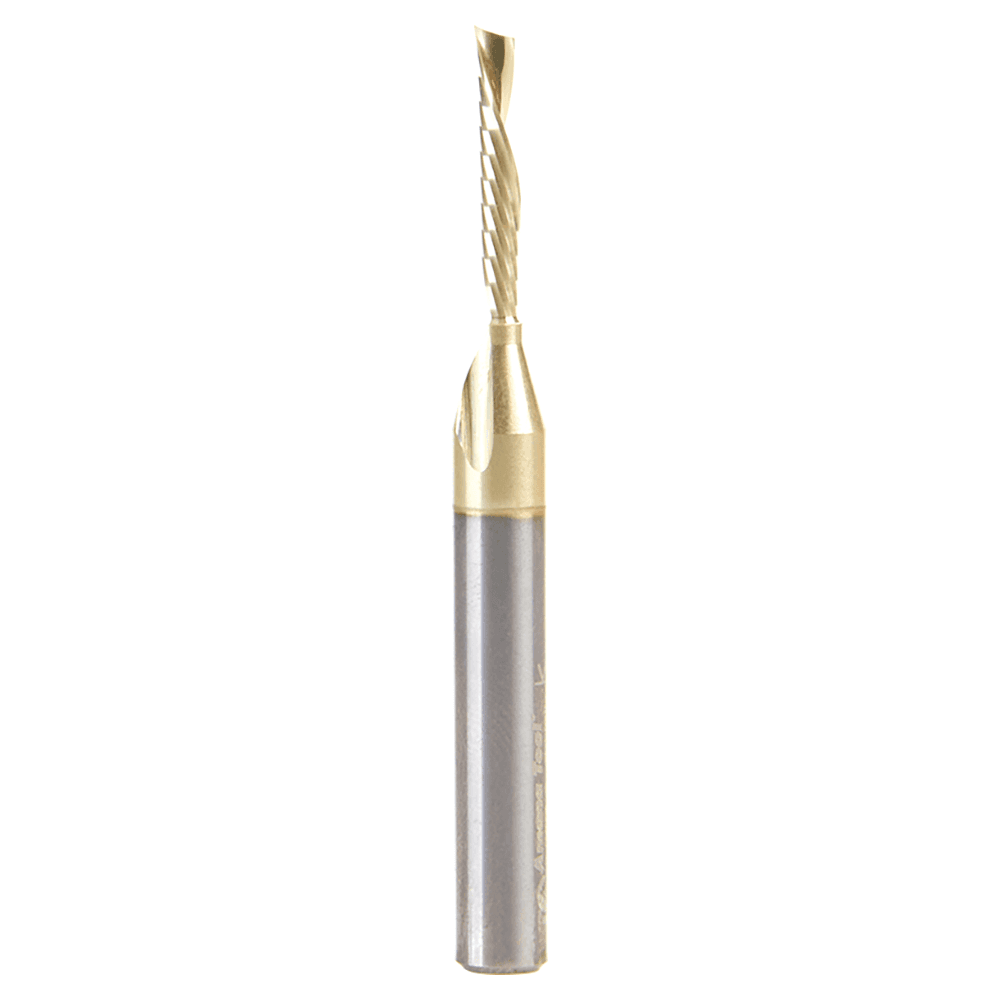 1/8" Dia x 3/4" Solid Carbide CNC Spiral 'O' Single Flute, Aluminum Cutting, 1/4" Shank, Down-Cut ZrN Coated Router Bit Alt 1 - Image