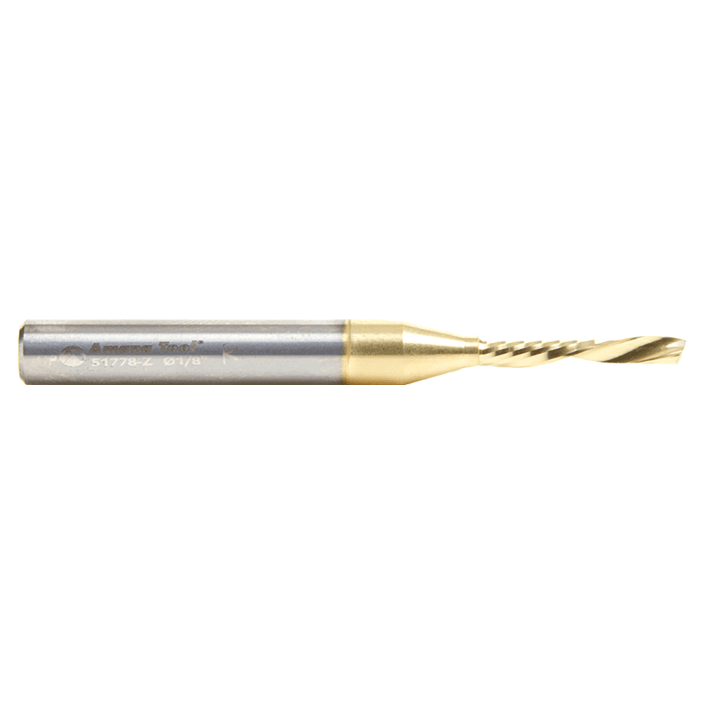 1/8" Dia x 3/4" Solid Carbide CNC Spiral 'O' Single Flute, Aluminum Cutting, 1/4" Shank, Down-Cut ZrN Coated Router Bit Alt 2 - Image