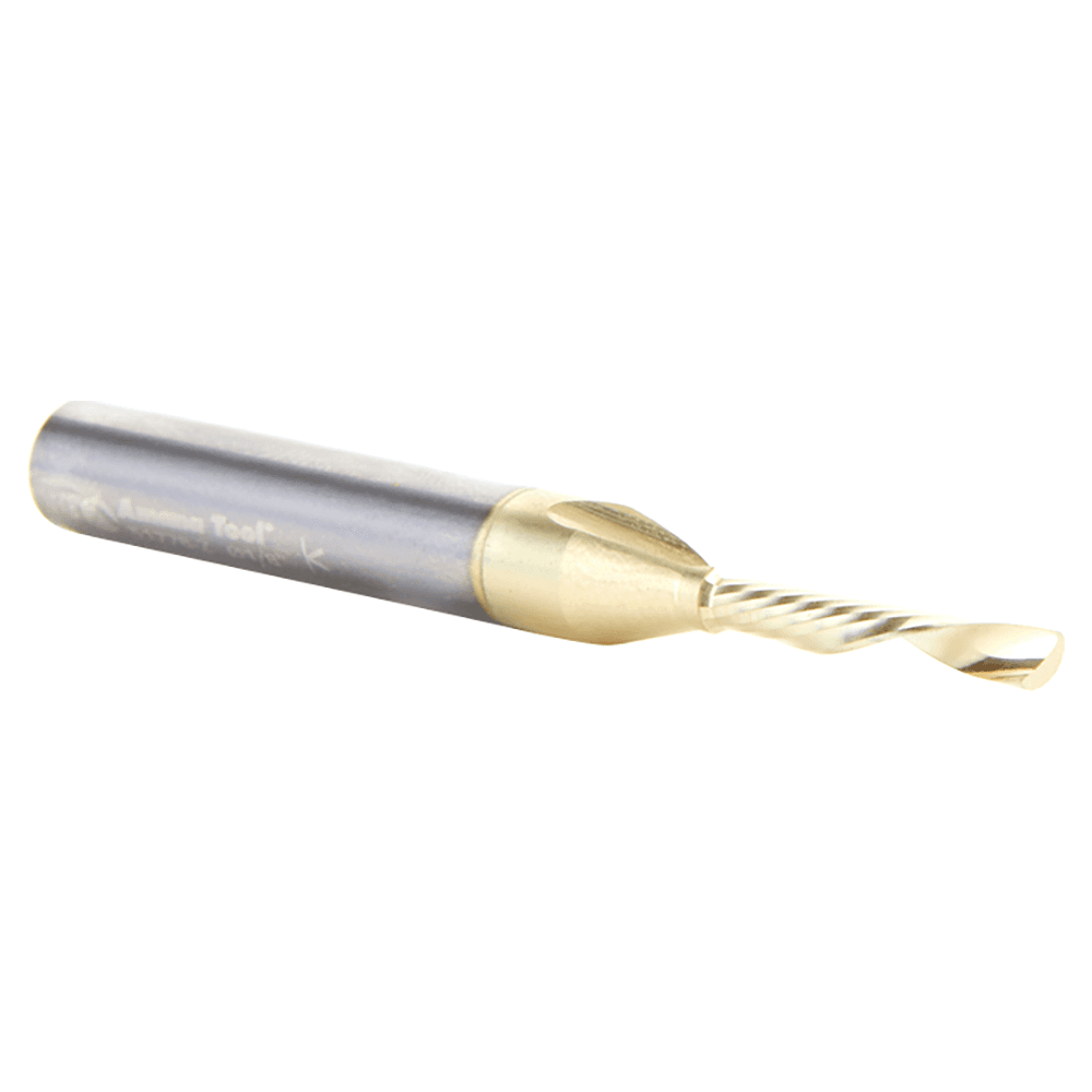 1/8" Dia x 3/4" Solid Carbide CNC Spiral 'O' Single Flute, Aluminum Cutting, 1/4" Shank, Down-Cut ZrN Coated Router Bit Alt 3 - Image