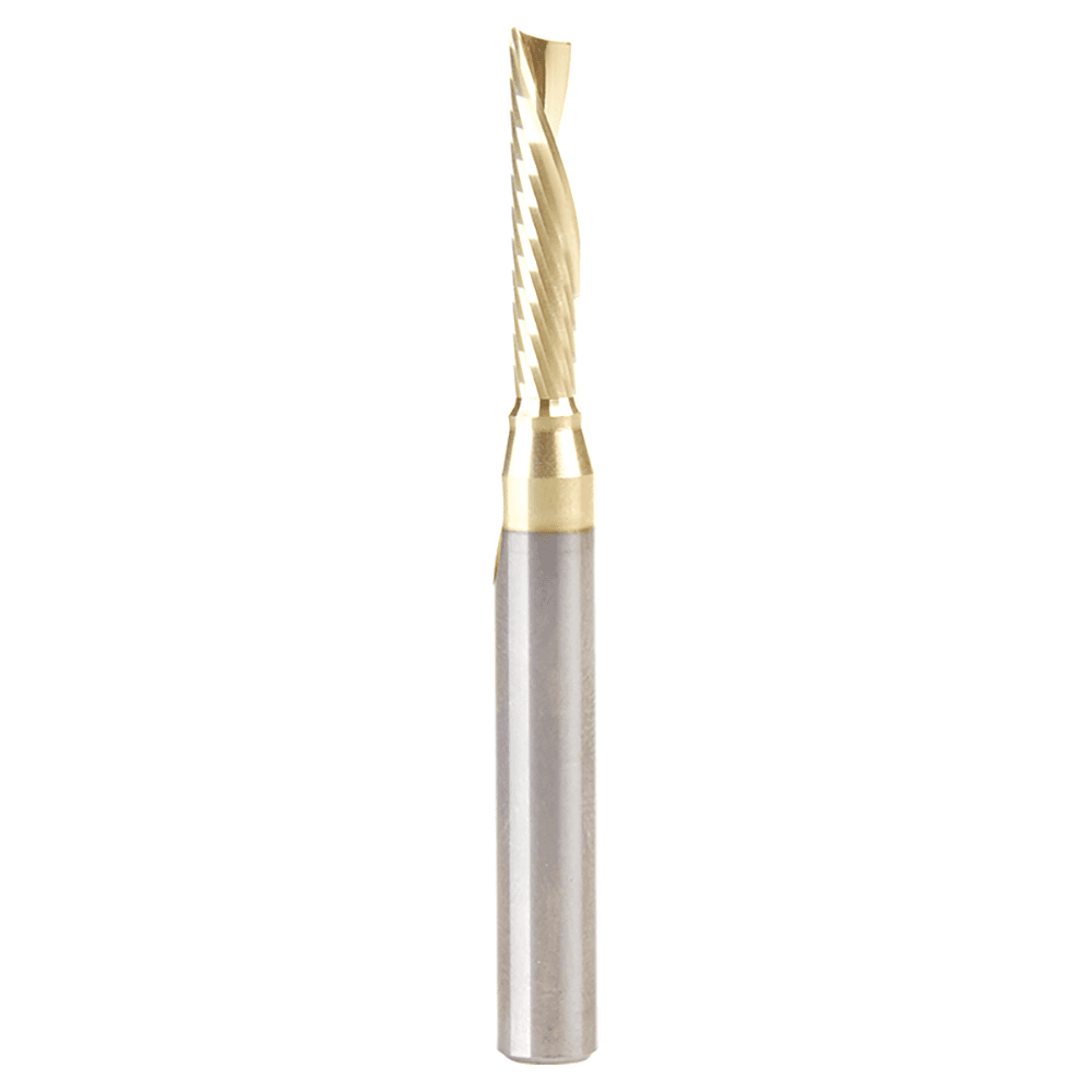 3/16" Dia x 7/8" Solid Carbide CNC Spiral 'O' Single Flute, Aluminum Cutting, 1/4" Shank, Down-Cut ZrN Coated Router Bit Alt 1 - Image