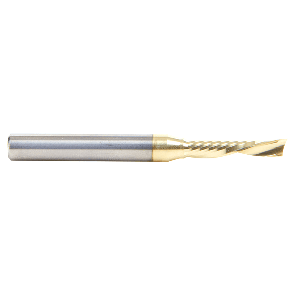 3/16" Dia x 7/8" Solid Carbide CNC Spiral 'O' Single Flute, Aluminum Cutting, 1/4" Shank, Down-Cut ZrN Coated Router Bit Alt 2 - Image