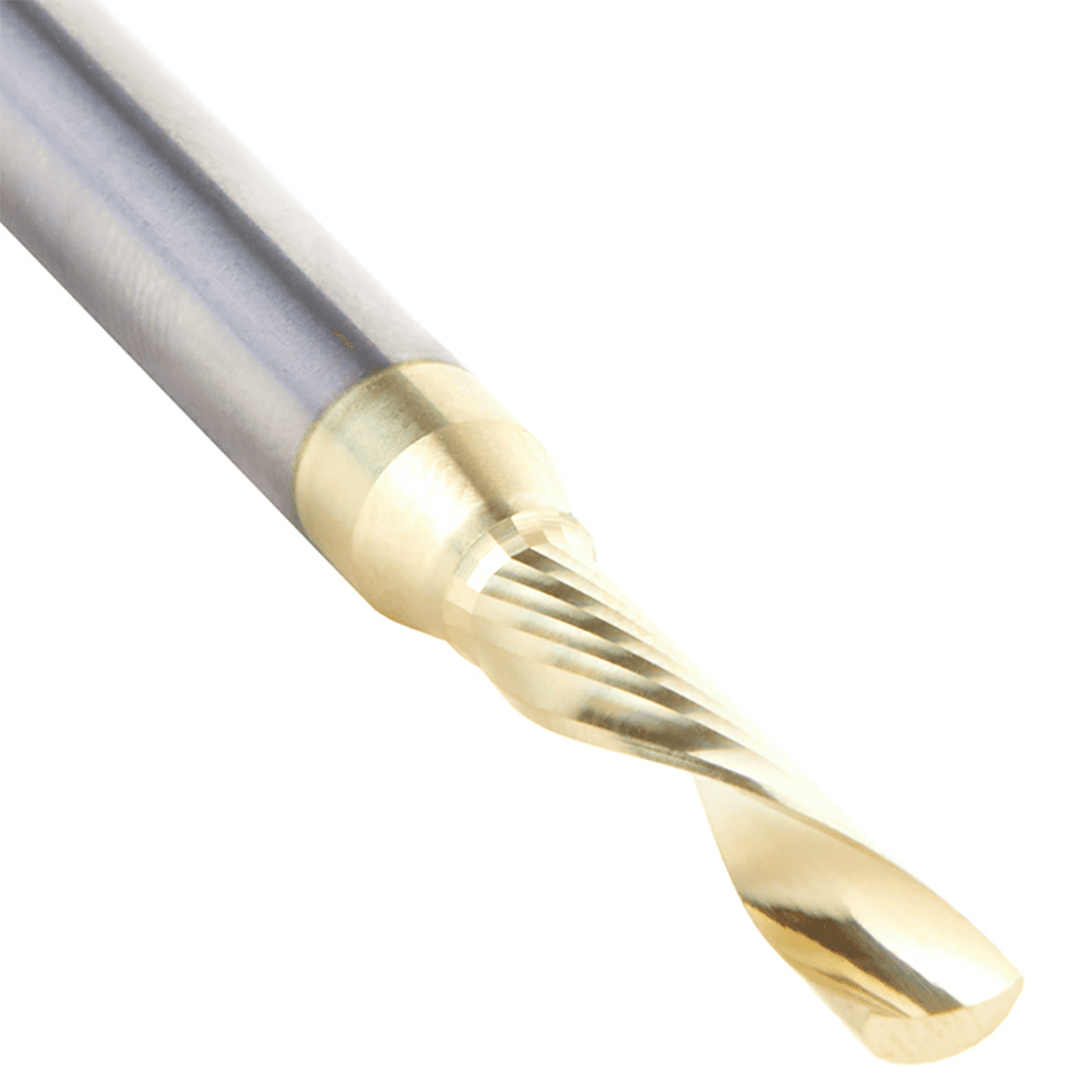 3/16" Dia x 7/8" Solid Carbide CNC Spiral 'O' Single Flute, Aluminum Cutting, 1/4" Shank, Down-Cut ZrN Coated Router Bit Alt 4 - Image