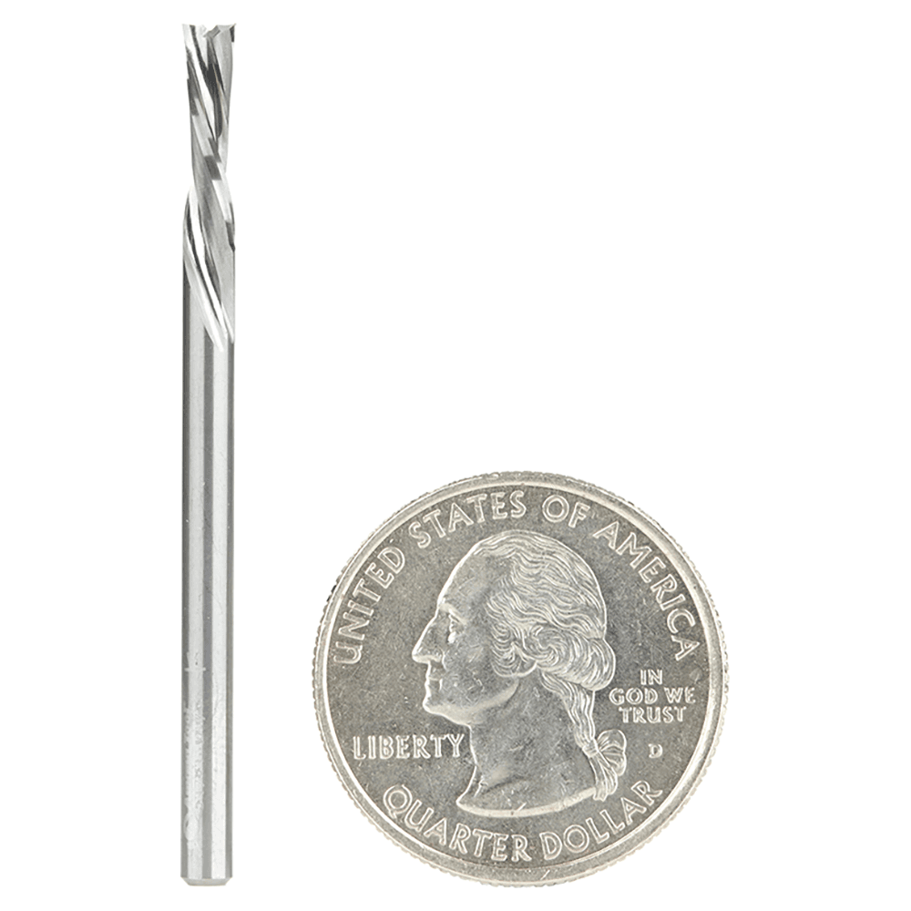 1/8" Dia x 1/2" Solid Carbide CNC Spiral 'O' Double Flute, Plastic Cutting, 1/8" Shank, 2" Long Down-Cut Router Bit Alt 1 - Image