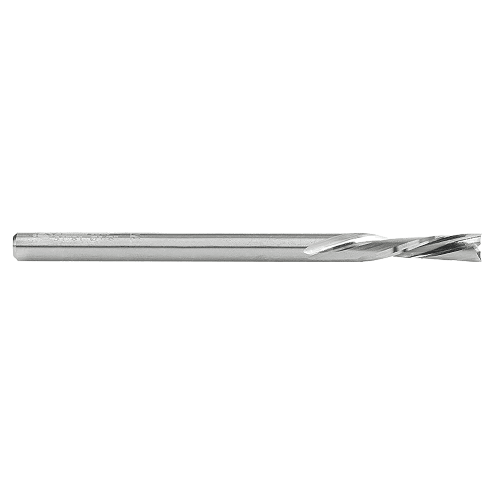 1/8" Dia x 1/2" Solid Carbide CNC Spiral 'O' Double Flute, Plastic Cutting, 1/8" Shank, 2" Long Down-Cut Router Bit Alt 2 - Image