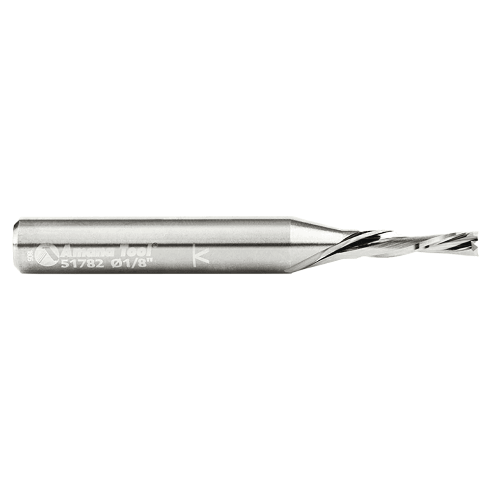 1/8" Dia x 1/2" Solid Carbide CNC Spiral 'O' Double Flute, Plastic Cutting, 1/4" Shank, 2" Long Down-Cut Router Bit Alt 2 - Image
