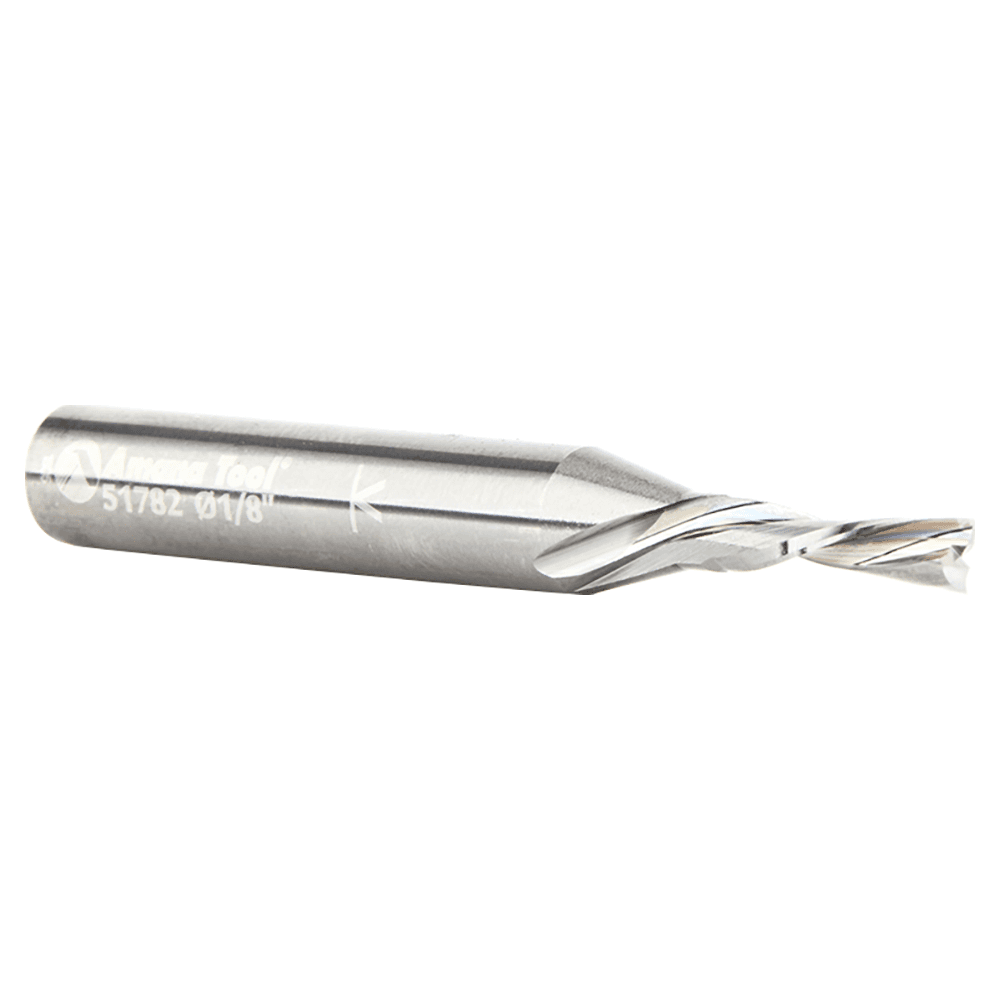 1/8" Dia x 1/2" Solid Carbide CNC Spiral 'O' Double Flute, Plastic Cutting, 1/4" Shank, 2" Long Down-Cut Router Bit Alt 3 - Image