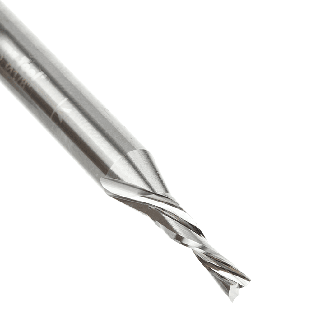 1/8" Dia x 1/2" Solid Carbide CNC Spiral 'O' Double Flute, Plastic Cutting, 1/4" Shank, 2" Long Down-Cut Router Bit Alt 4 - Image